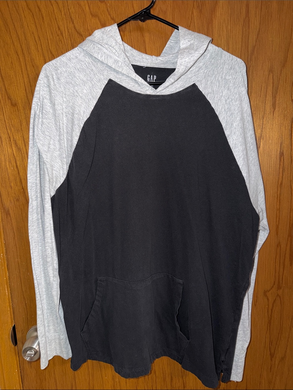 GAP Black Body with Light Gray Raglan Hooded Sweatshirt